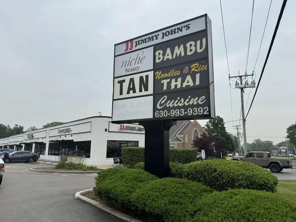 Multi-tenant panel pylon sign for a Chicago shopping plaza